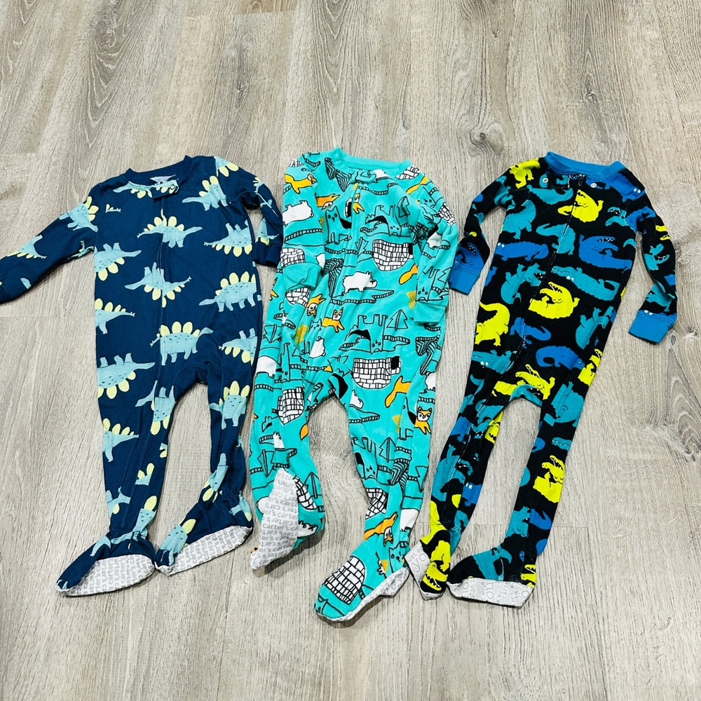 Carters Just One You 18M Baby Boy Footed Pajamas‎ Bundle 3pk Dinosaur Crocodile